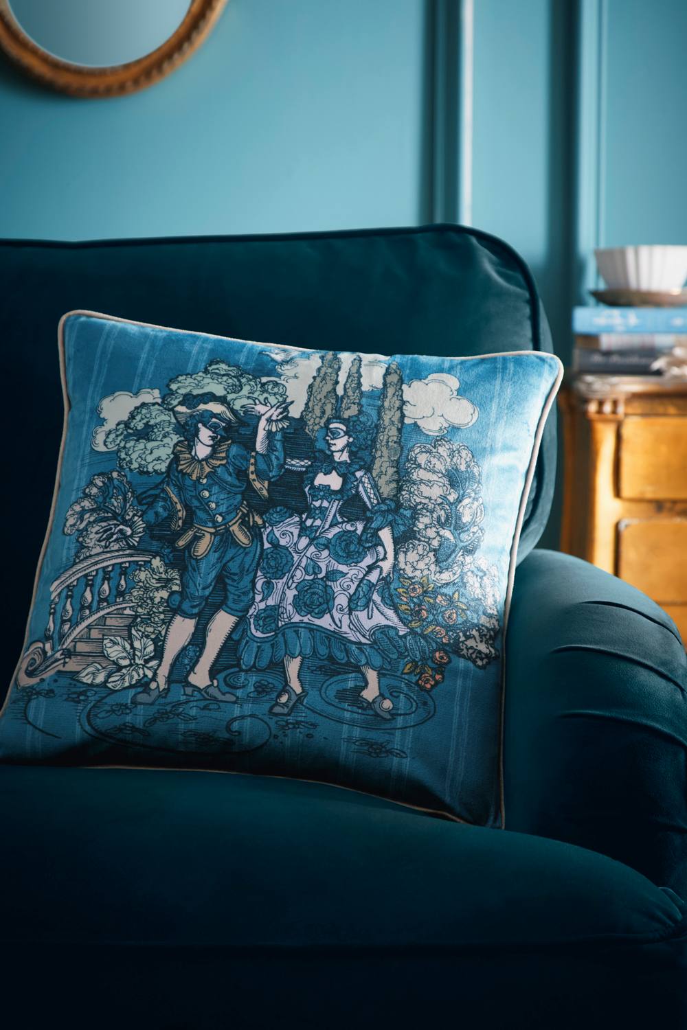 Laurence Llewelyn-Bowen Tuscan Toile-Velvet 43 x 43cm Filled Cushion in Blue