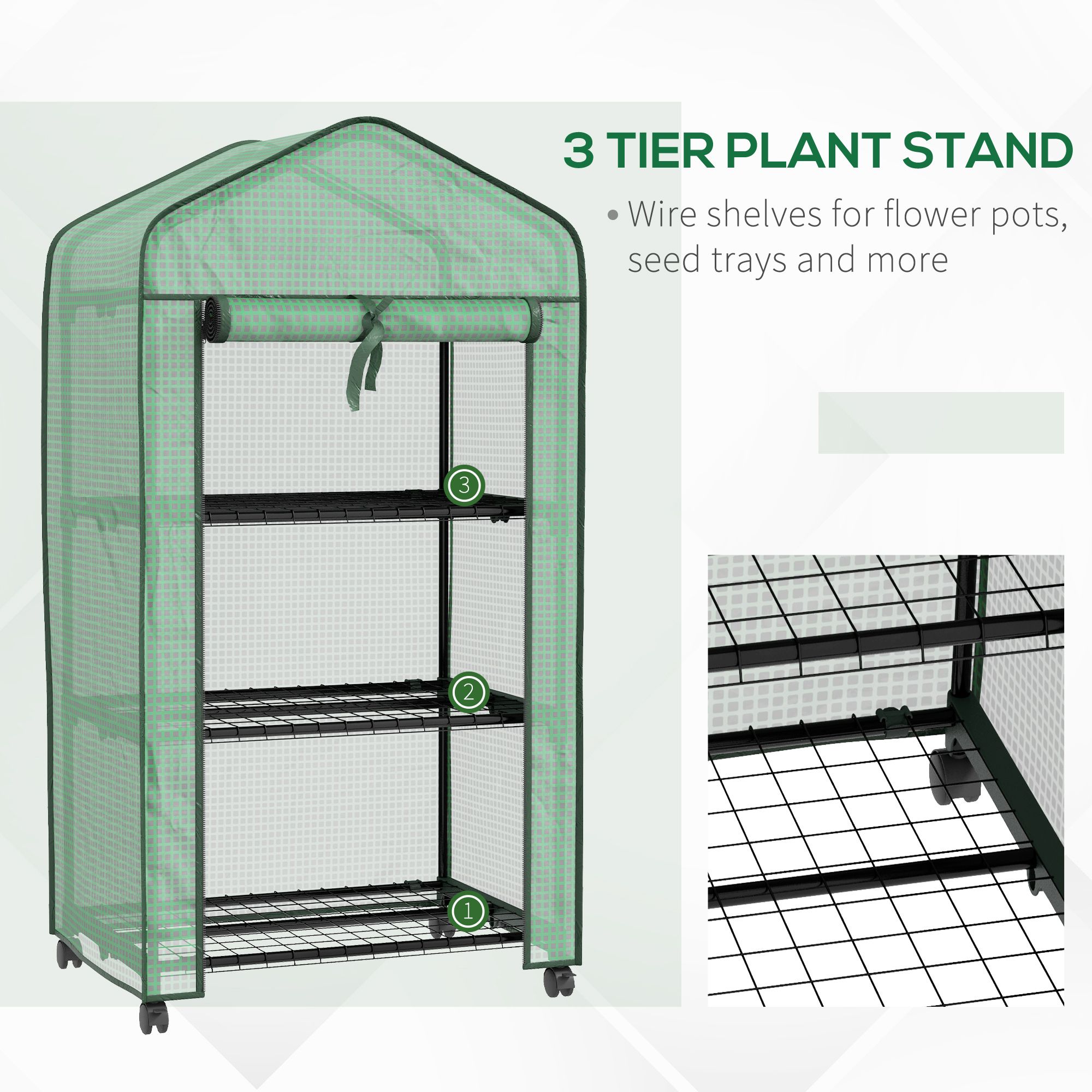 OUTSUNNY Portable Mini Greenhouse with Roll-up Door & Wheels, Green 4
