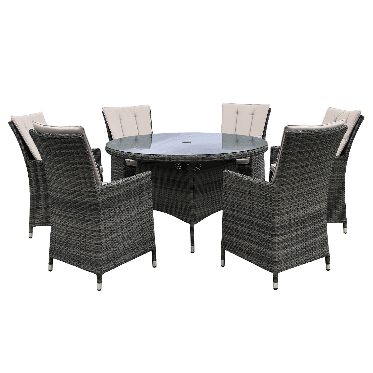 Cromer 6 Seat Round Garden Dining Set, Brown
