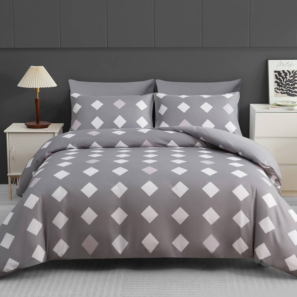 Pamposh Double Brushed Microfibre Duvet Cover Set Ultra Soft Bedding Sets in Grey