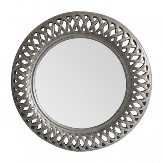 Tesserae Round Wall Bedroom Mirror In Antique Silver Frame