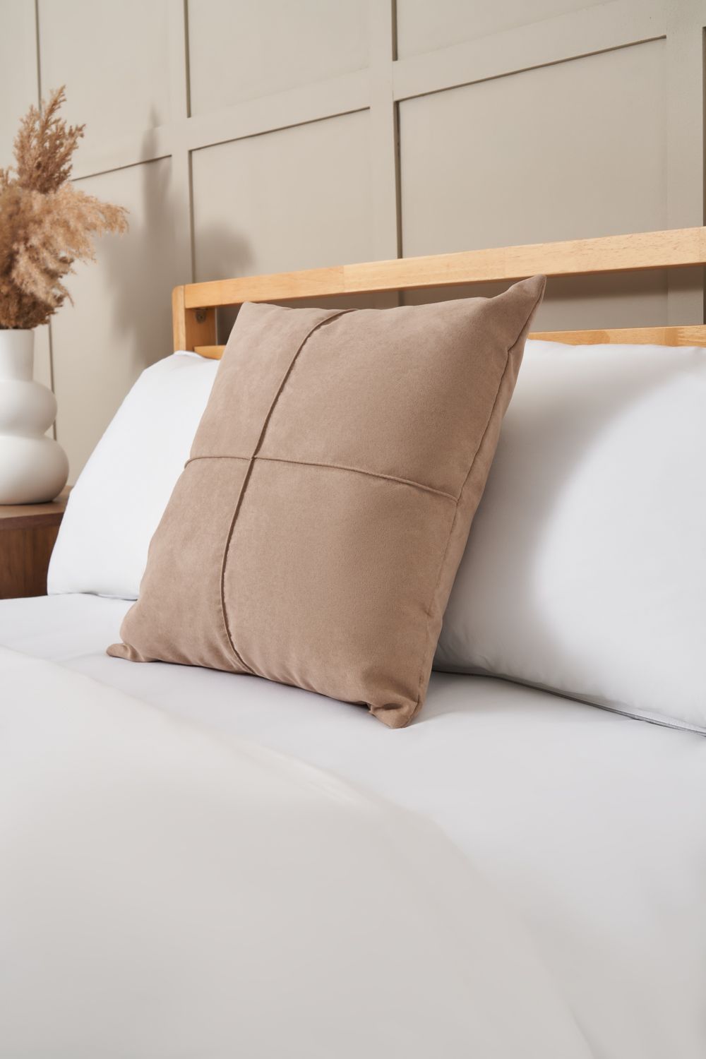 BHS Faux Suede Cross Cushion in Beige