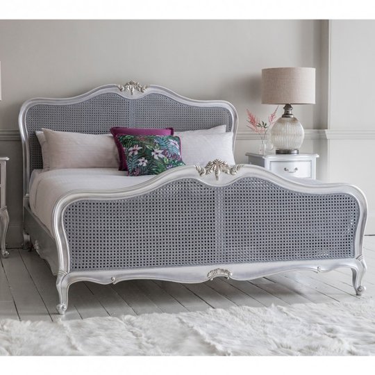 Chic Mahogany Wooden Super King Size Bed In Silver