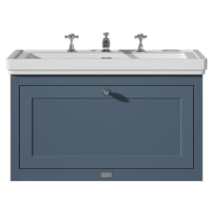 Bayswater Hartleigh Stiffkey Blue Traditional Wall Hung Vanity Unit & 3 Tap Hole Traditional Recessed Basin - 800mm