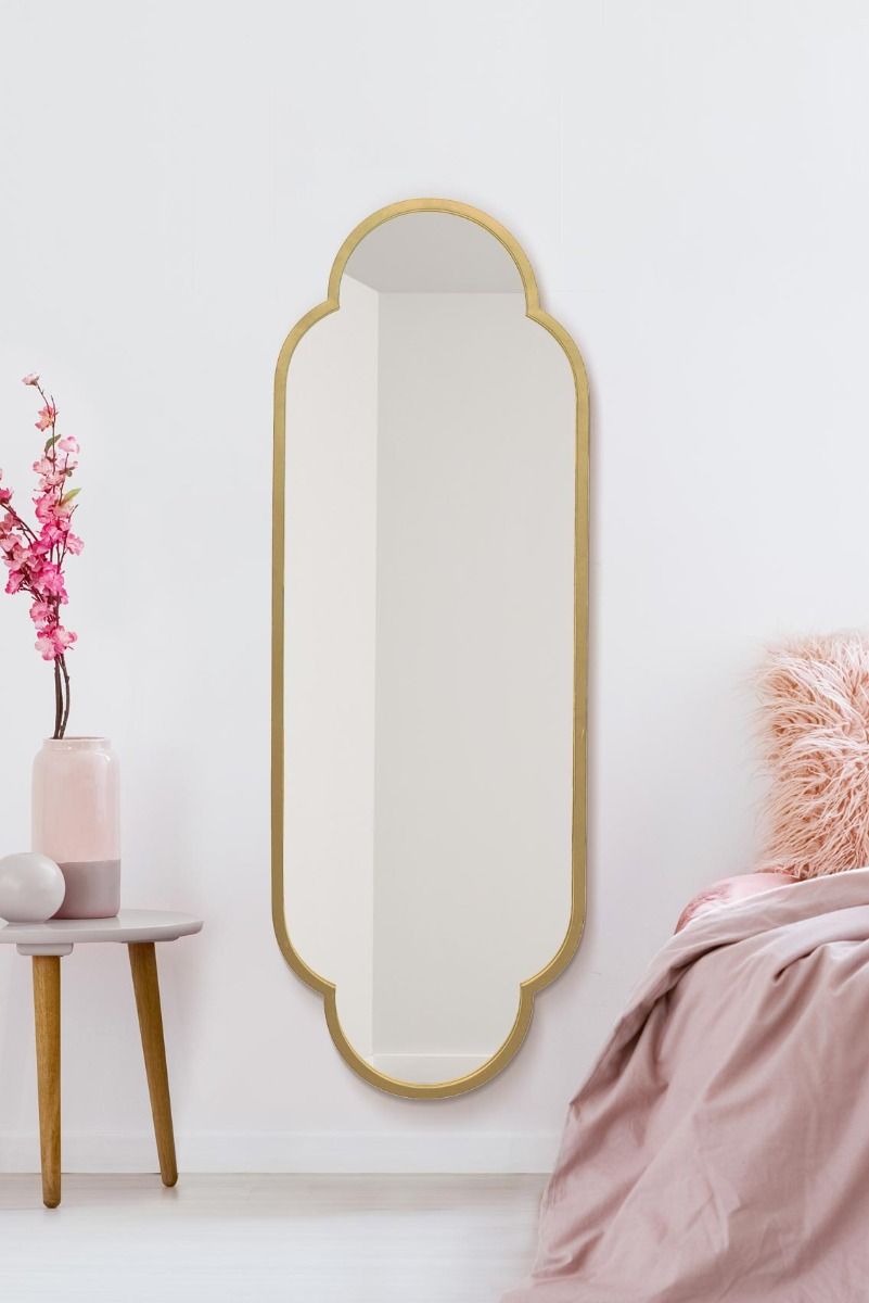 MirrorOutlet Gold Metal Framed Double Arched Oval Wall Mirror 59" X 20" 150 X 52CM