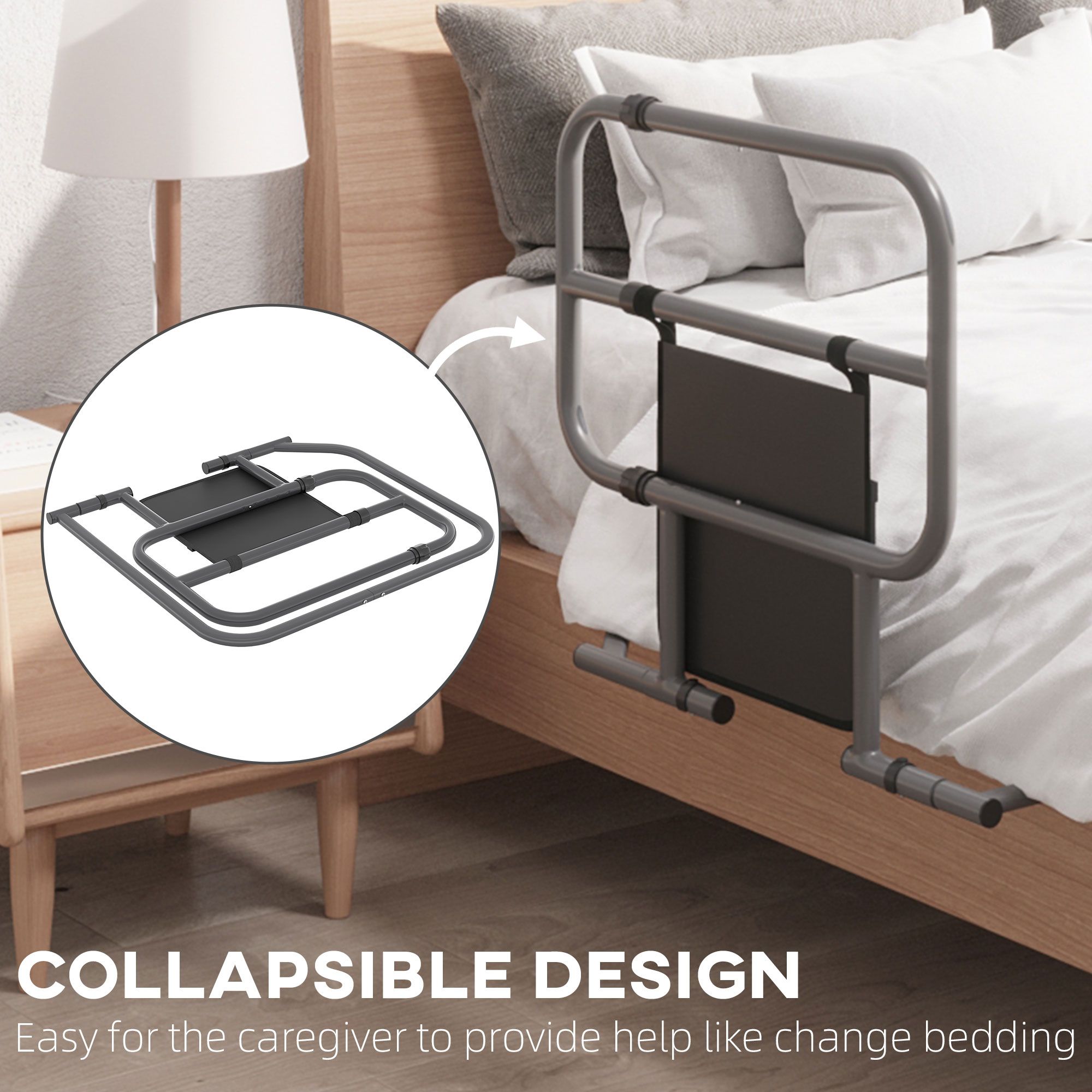 HOMCOM Safety Bed Rail for Elderly Adults Folding Bed Assist Rail in Black 4