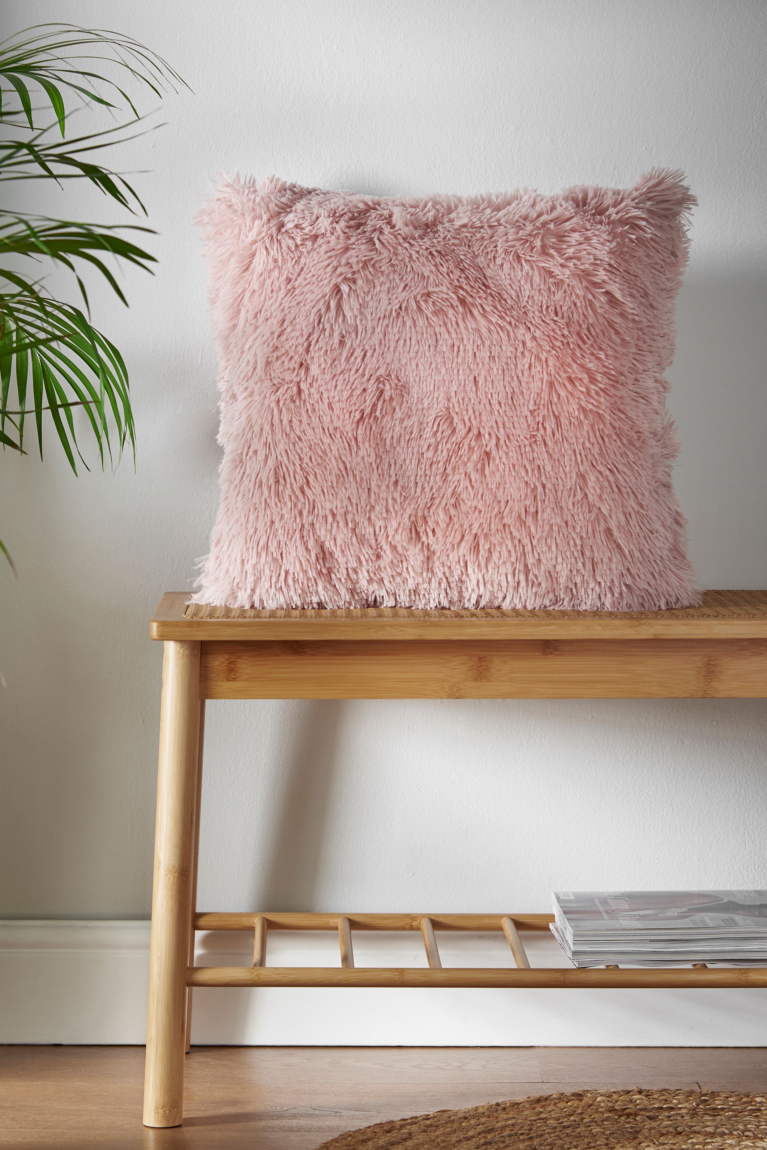 Catherine Lansfield 'Cuddly' Faux Fur Heart Cushion in Pink