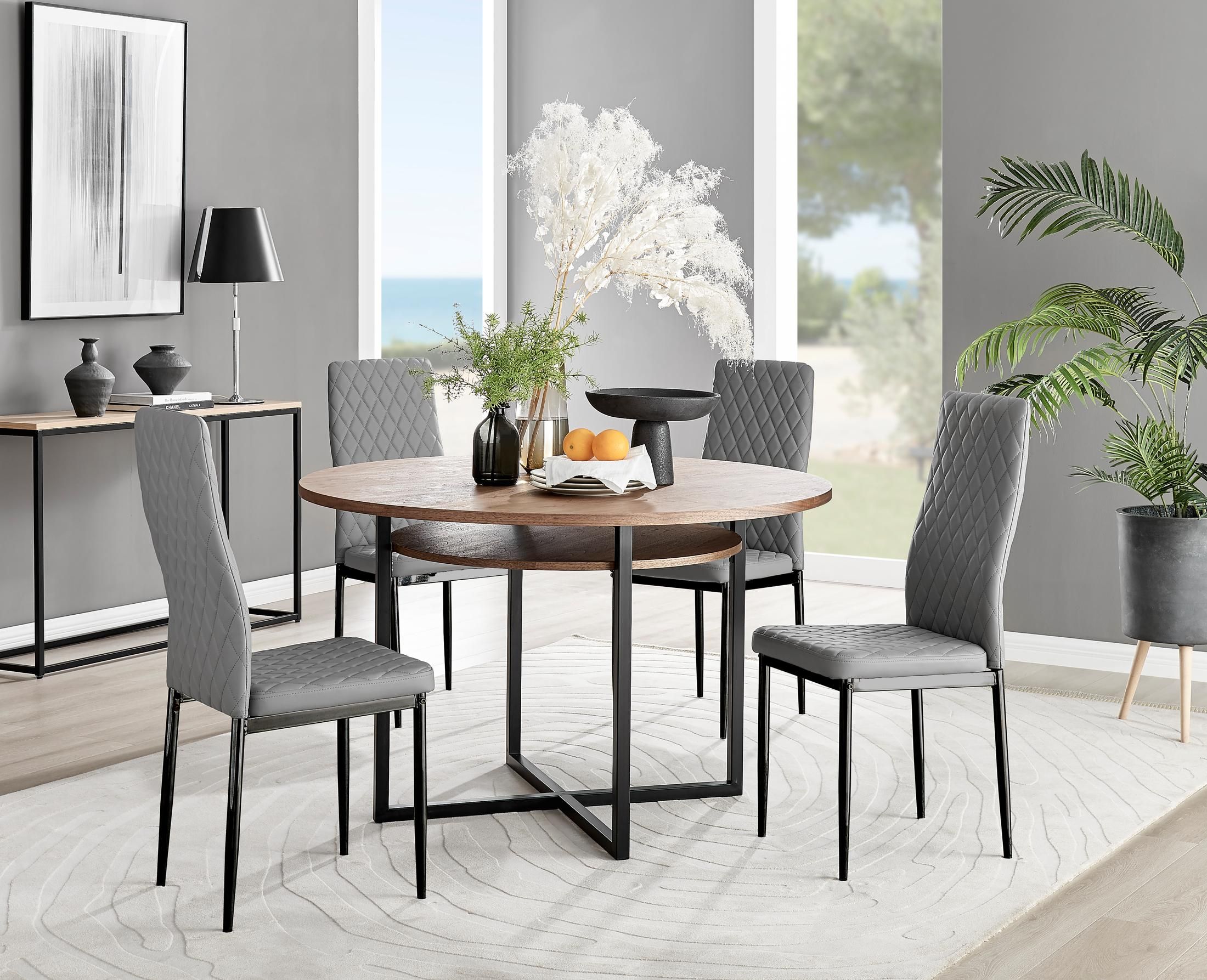 FurnitureboxUK Adley Brown Wood Storage Dining Table & 4 Milan Black Leg Chairs in Grey