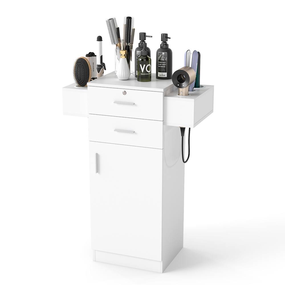 Costway Beauty Salon Storage Cabinet Locking Beauty Styling Equipment Station in White