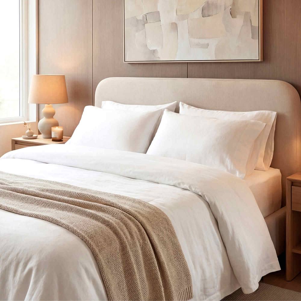 Bedable 100% Cotton Bedding Bundle Percale Cooling Sheets - Duvet Cover + Fitted Sheet + 4 Pillowcases + Duvet + 4 Pillows in White