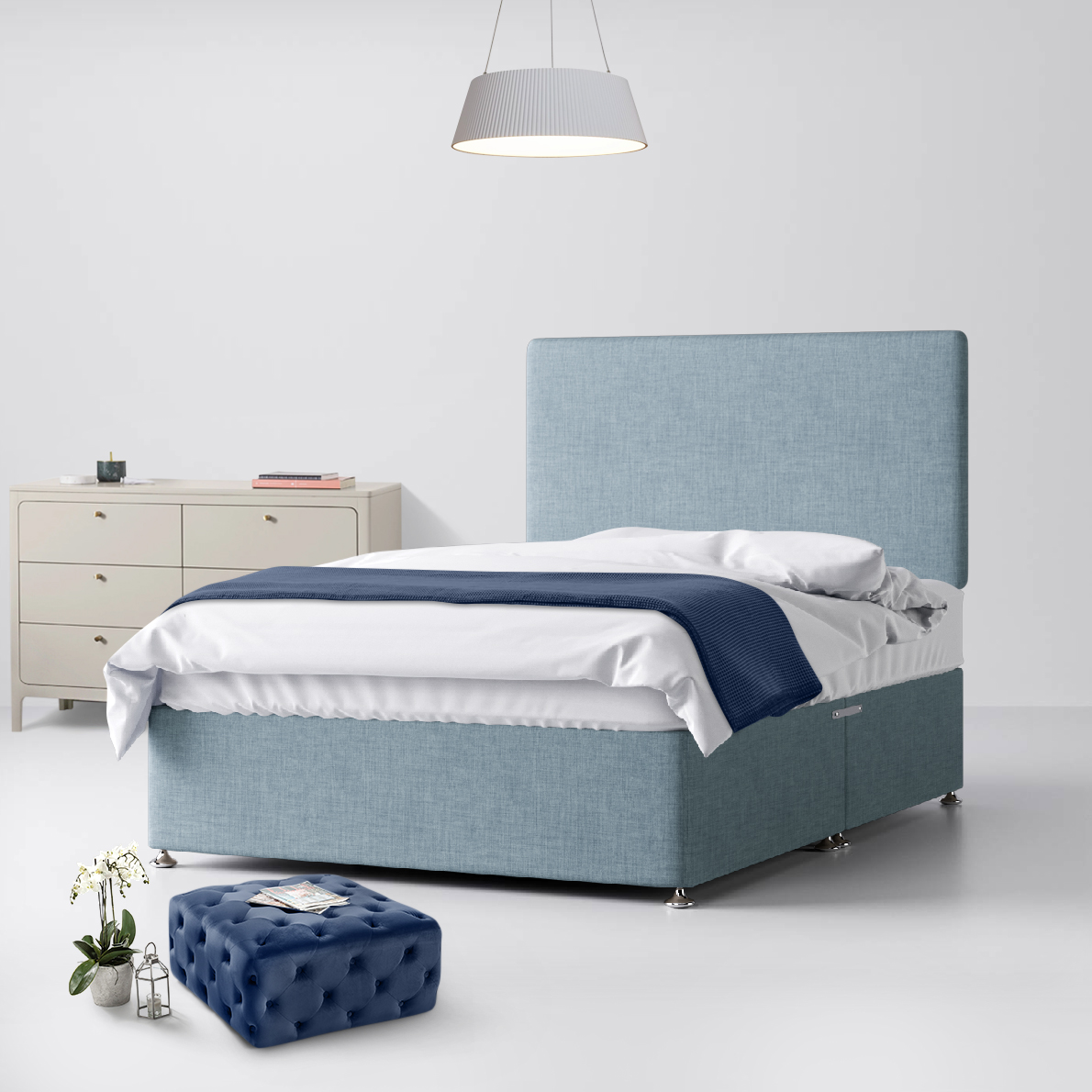 Cornell Plain Duck Egg Blue Fabric Ottoman Divan Bed - 4ft Small Double