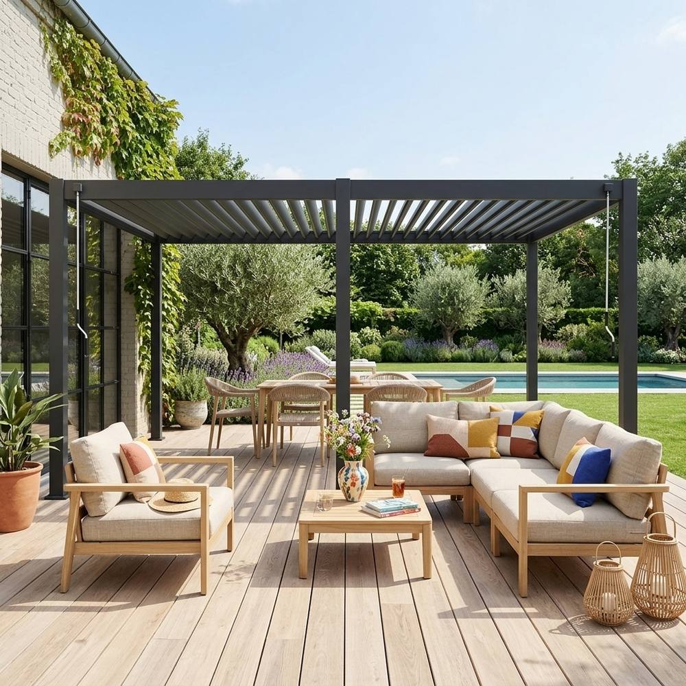 sweeek Louvered Pergola Aluminium 6x3m in Dark Grey