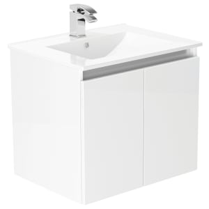 Newland White Basin Suspended Double Door Unit - 600mm