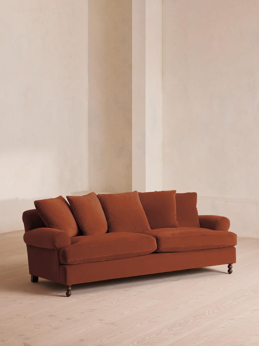 Audrey Three Seater Sofa, Velvet Rust