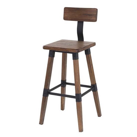 Wito Wooden Bar Stool In Rustic Brown Elm With Steel Frame