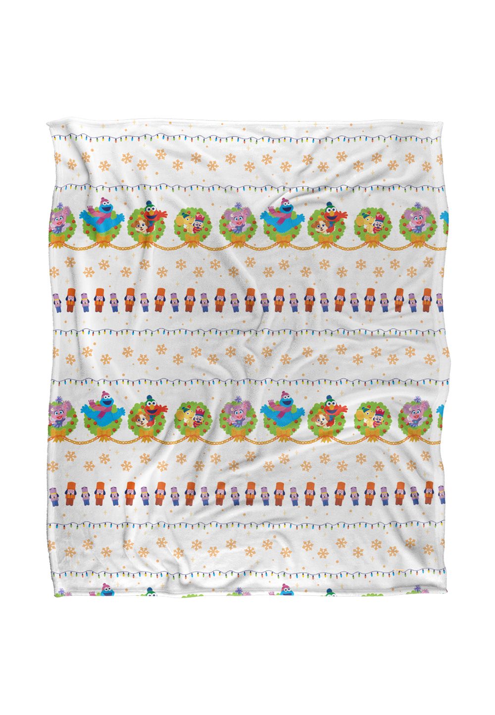Sesame Street Holiday Wreath Pattern Silky Touch Super Soft Throw Blanket 152 X 127 cm in White