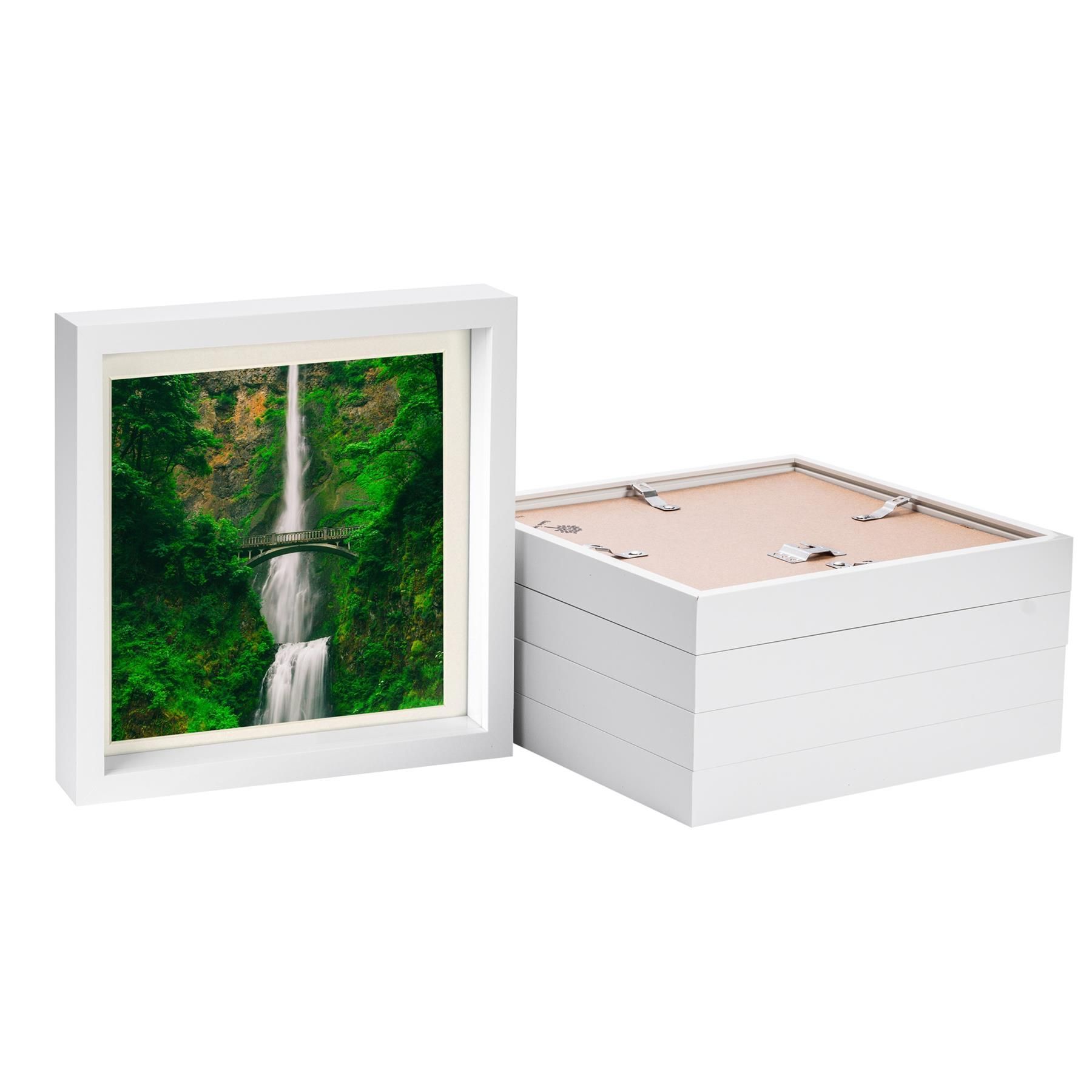 Nicola Spring 10" x 10" White 3D Box Photo Frames - 8" x 8" Mount - Pack of 5 in Ivory