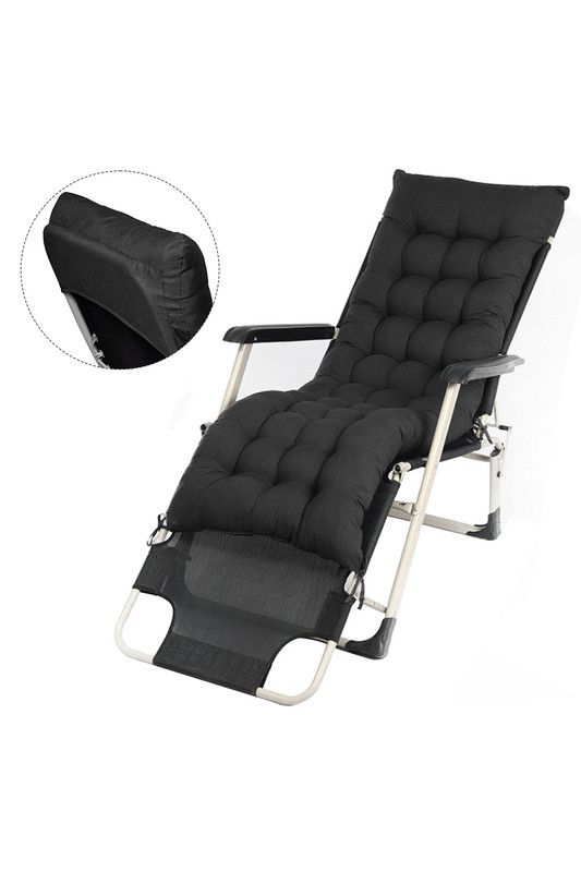 Garden Sanctuary 160x50cm Sun Lounger Cushion with Anti-Slip Cover in Black