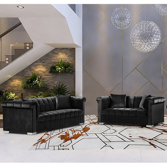 Kenosha Velour Fabric 2 Seater And 3 Seater Sofa In Cosmic