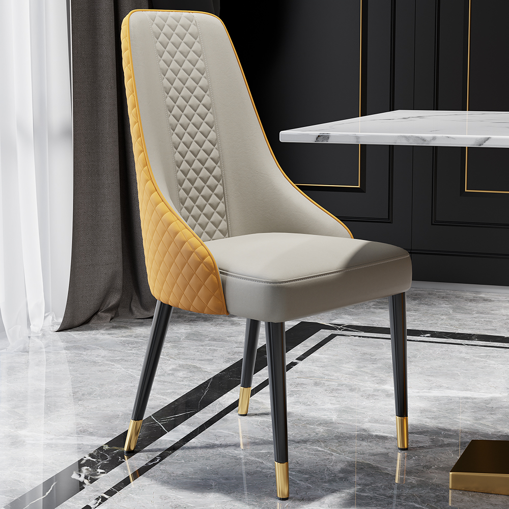 Modern Dining Chairs Set of 2 Faux Leather High Back with Upholstered Orange & Beige Dining Room Chairs