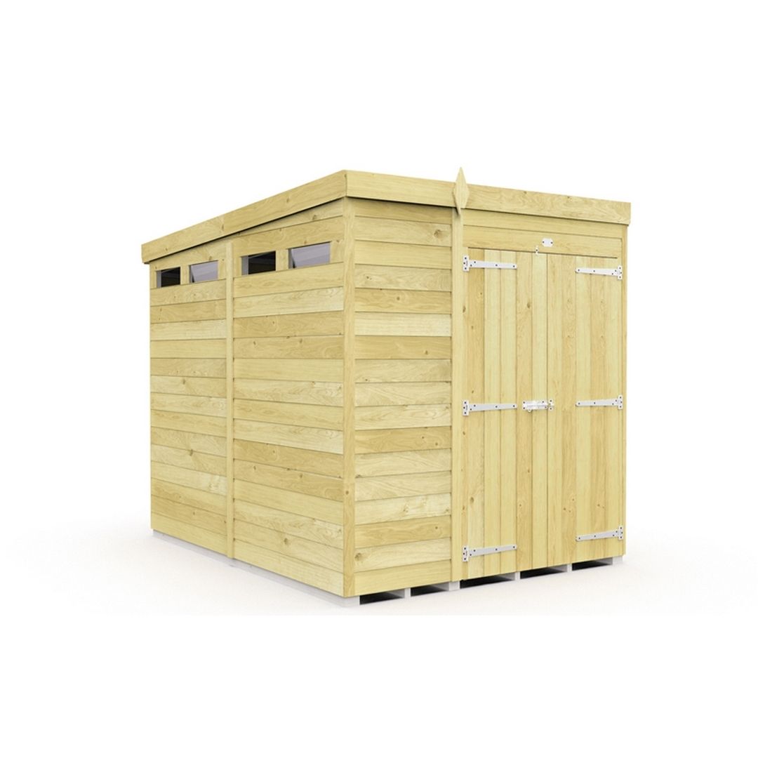 Buttercup Farm 6 x 8 Feet Pent Security Shed - Double Door - L231 x W185 x H201 cm in Brown