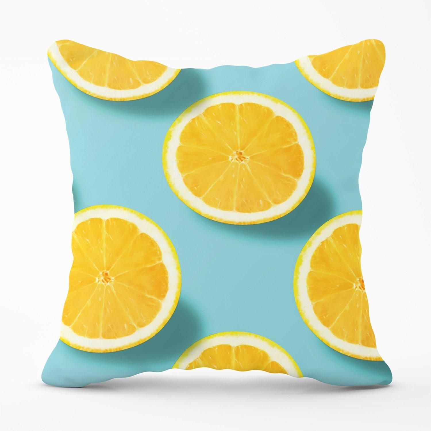 Warren Reed - Designer Fresh Lemons Outdoor Cushion in Blue