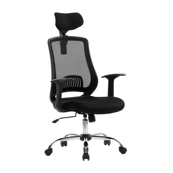 Minsk Home Office Chair In Black Mesh With Fabric Seat