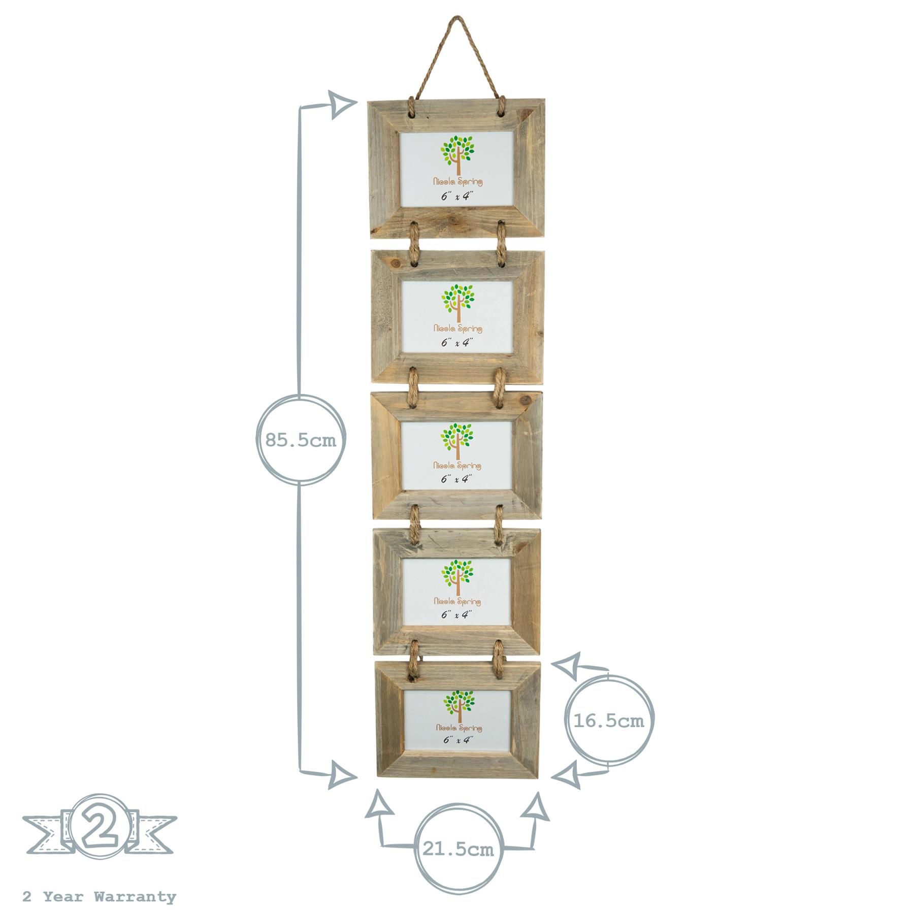 Nicola Spring Rustic Wooden Hanging 5 Photo Frame - 6 x 4" - Natural 3