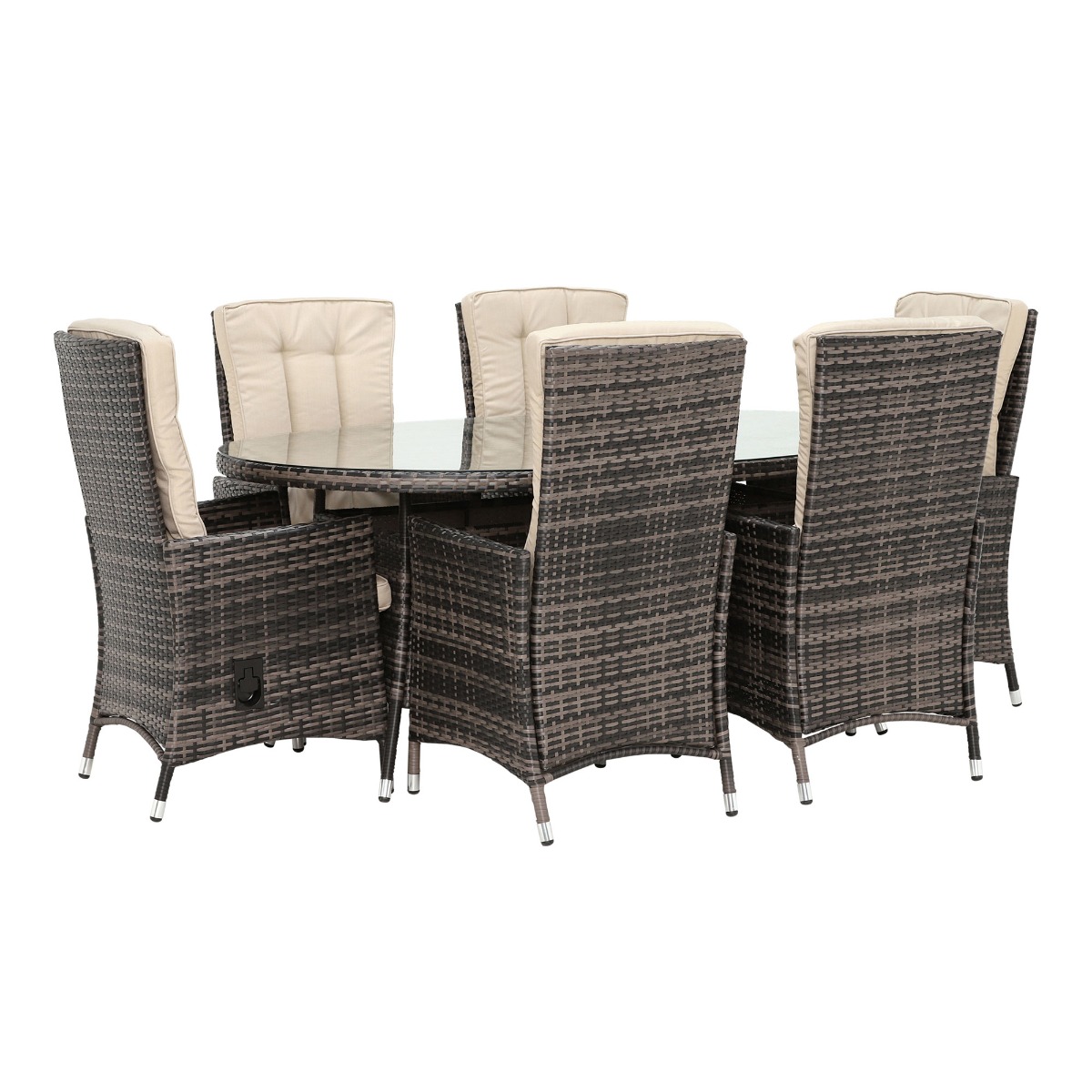 Whitstable 6 Seat Oval Garden Set with Recliner Chairs in Brown Weave