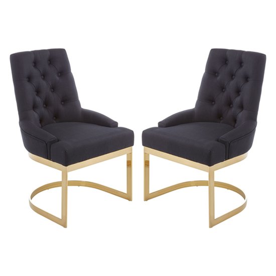 Azaltro Black Linen Fabric Dining Chairs In Pair