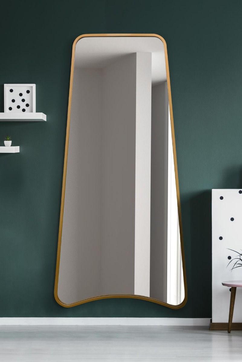 MirrorOutlet Gold Metal Isoscelles Trapezoid Shape Framed Wall Mirror 200CM X 95CM