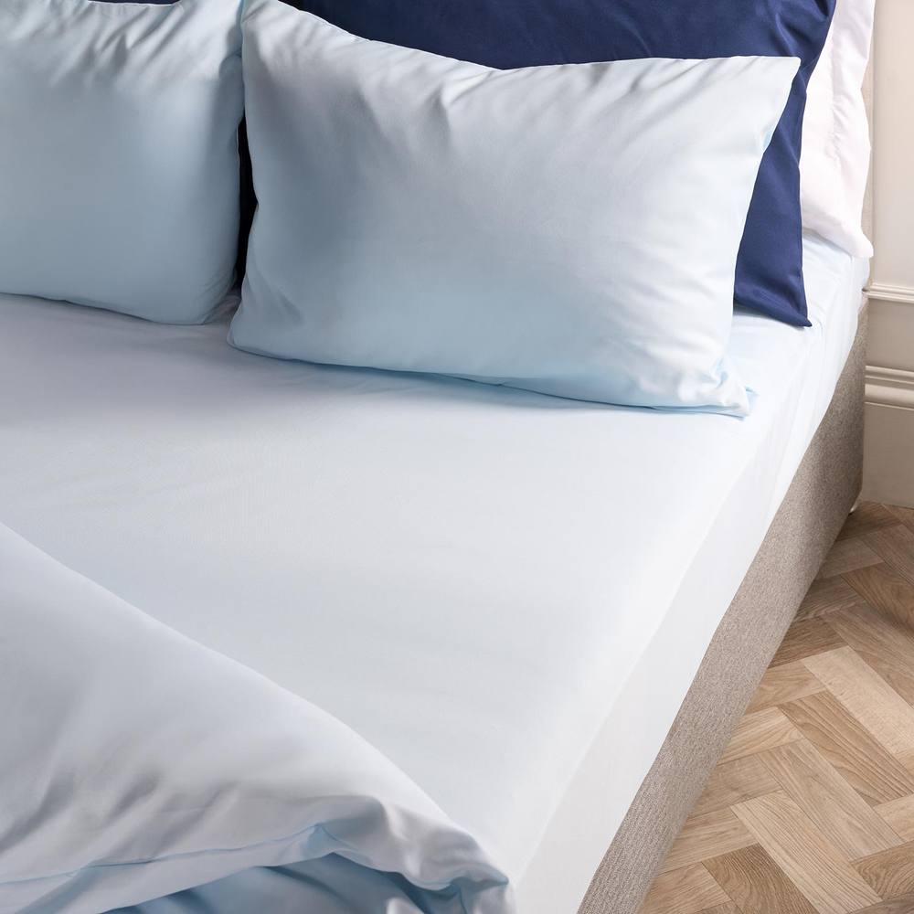OHS Ultra Soft Microfibre Plain Fitted Bed Sheet in Light Blue | Size: Single