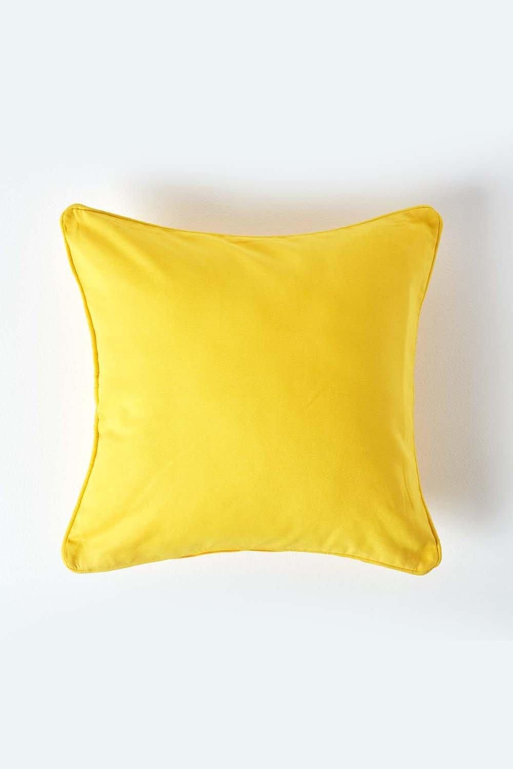 Homescapes Cotton Plain Cushion Cover in Yellow
