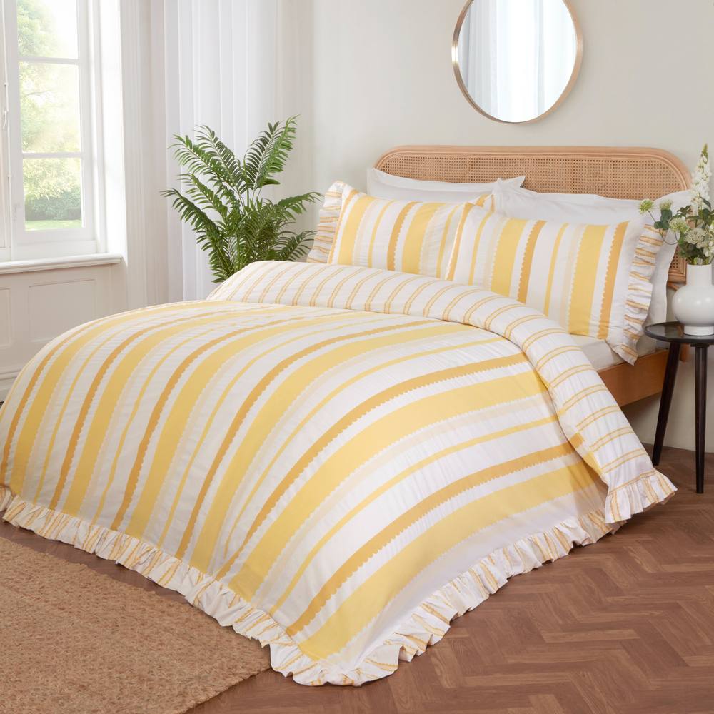 Rapport Home Maya Stripe Polycotton Reversible Duvet Cover Set with Pillowcase in Yellow