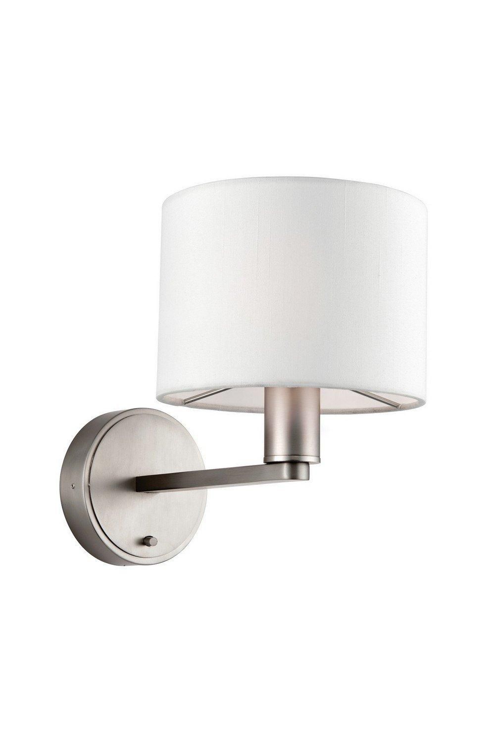 Netlighting Daley 1 Light Indoor Wall Light Matt Nickel Plate Vintage White Faux Silk E14 in Grey