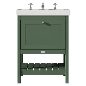 Bayswater Hartleigh Hunter Green Traditional Freestanding Vanity Unit & 3 Tap Hole Traditional Recessed Basin - 600mm