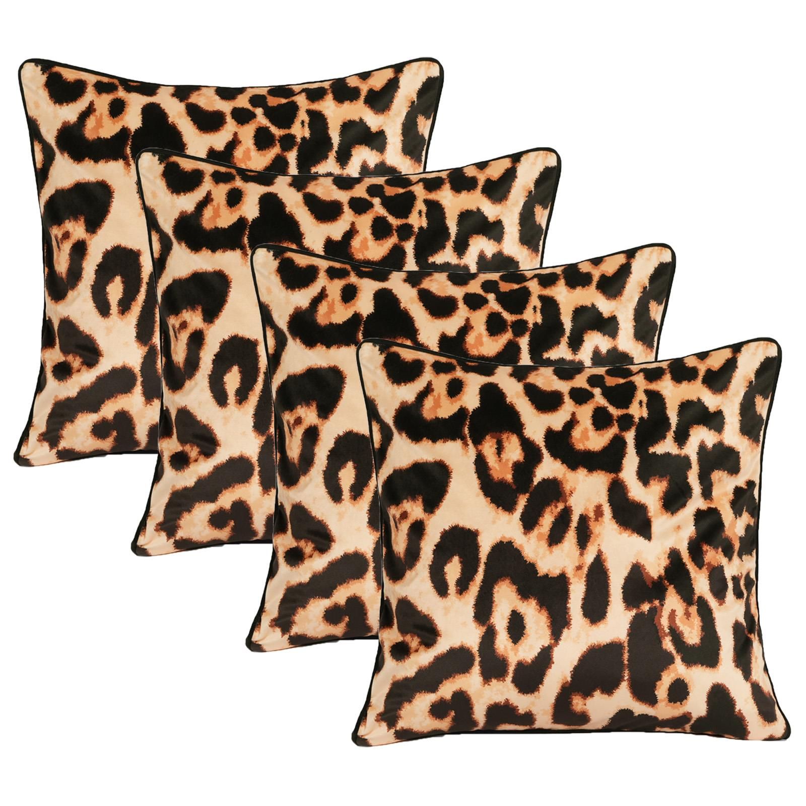 OHS 4 Pack Leopard Matte Velvet Cushion Covers in Natural