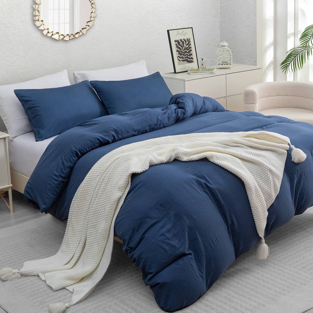 Grace Premium Microfiber Reversible Duvet Cover Set Ultrasoft Bedding in Navy