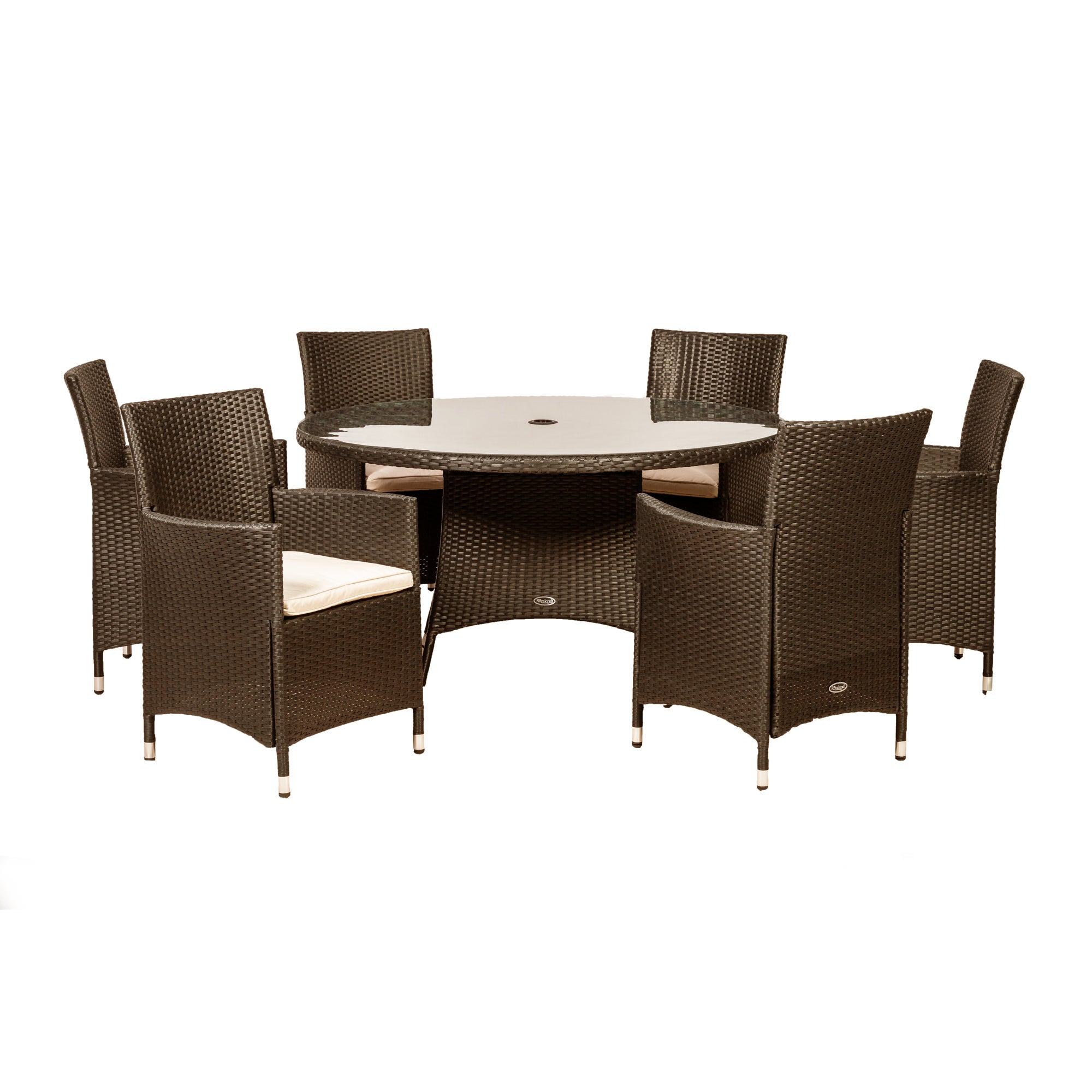 Cannes 6 Seater Mocha Round Dining Set Brown
