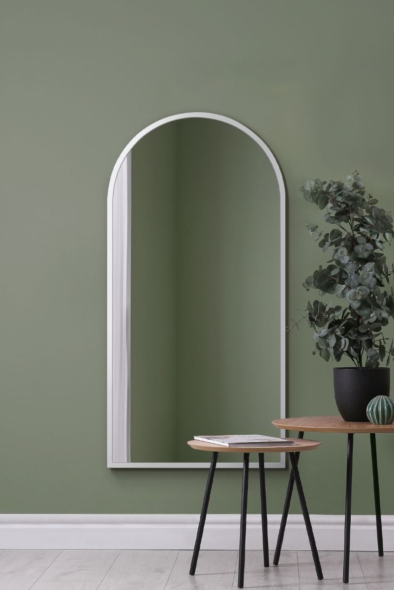 MirrorOutlet White Framed Arched Leaner/Wall Mirror 55" X 27.5" (140CM X 70CM)