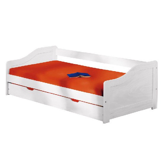 Leonie Large Day Bed With Pull Out UnderBed In Solid Wood White