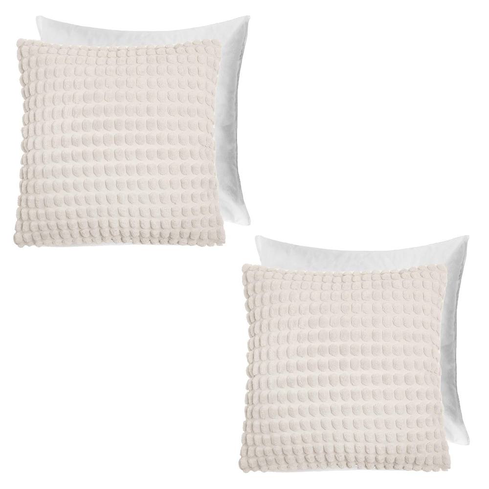 OHS 2 Pack Bobble Filled Cushion Covers Home Decor Set in Cream