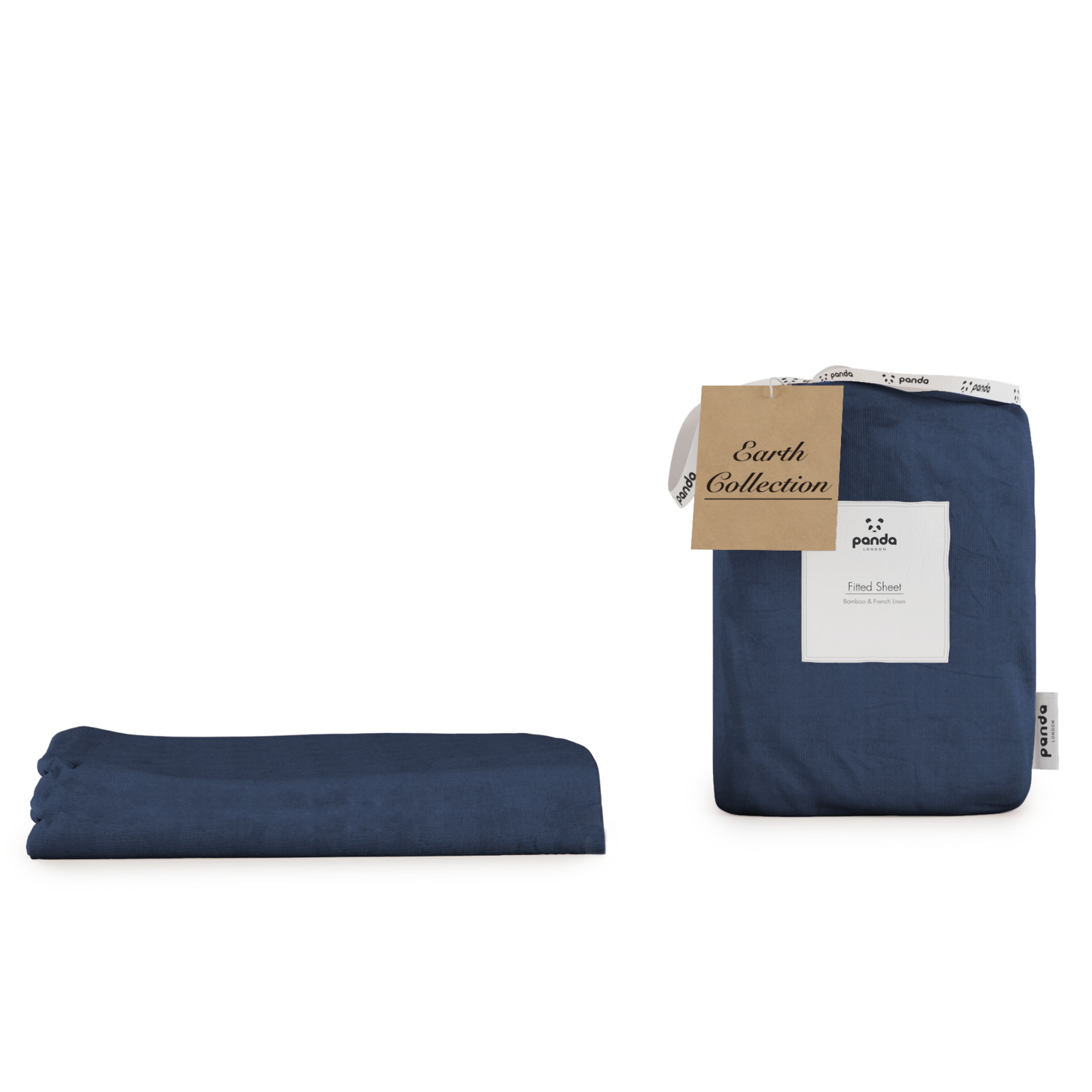 Panda London Panda Bamboo & French Linen Fitted Sheet in Navy