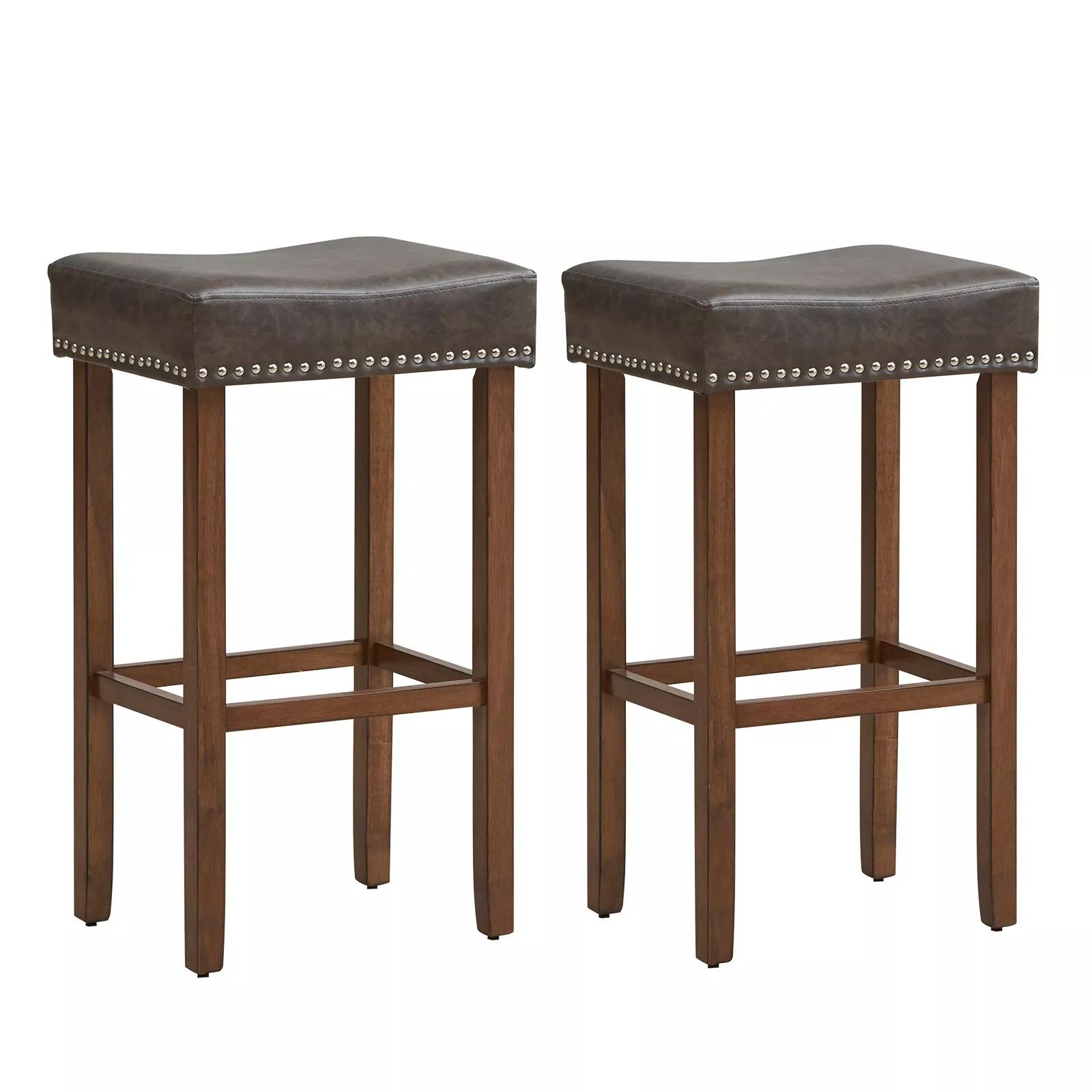 Costway Set of 2 Bar Stools Upholstered Counter Height Saddle Stools PU Leather 74cm in Brown