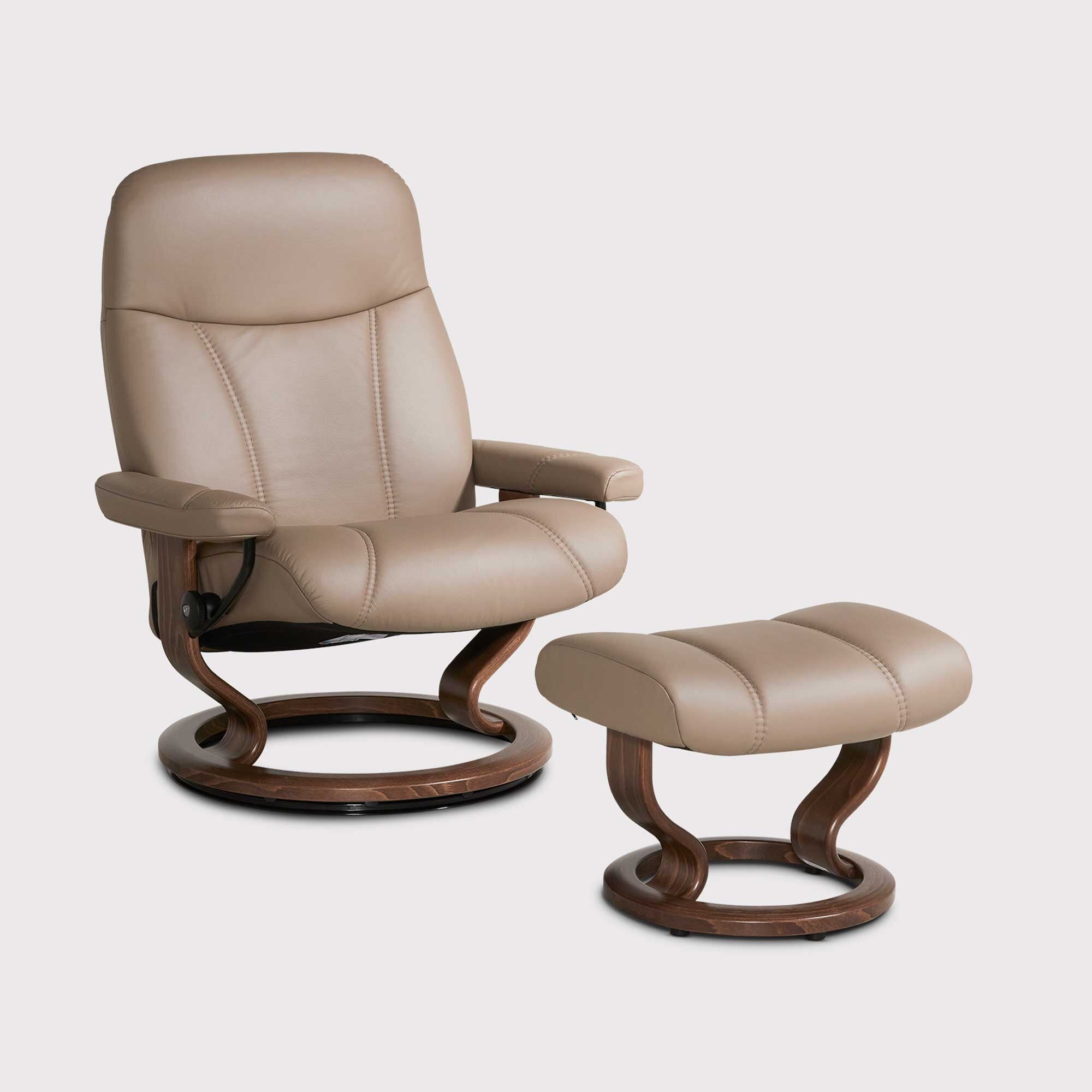 Stressless Consul Large Recliner Chair & Stool, Brown Leather | Barker & Stonehouse