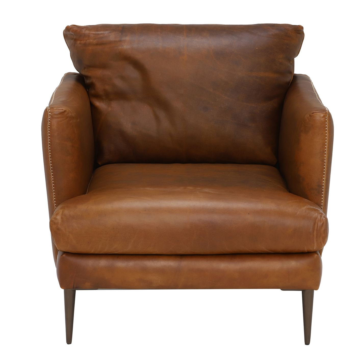 100% Leather Single Accent Chair - Brown - W86 x D100 x H86cm - Barker & Stonehouse