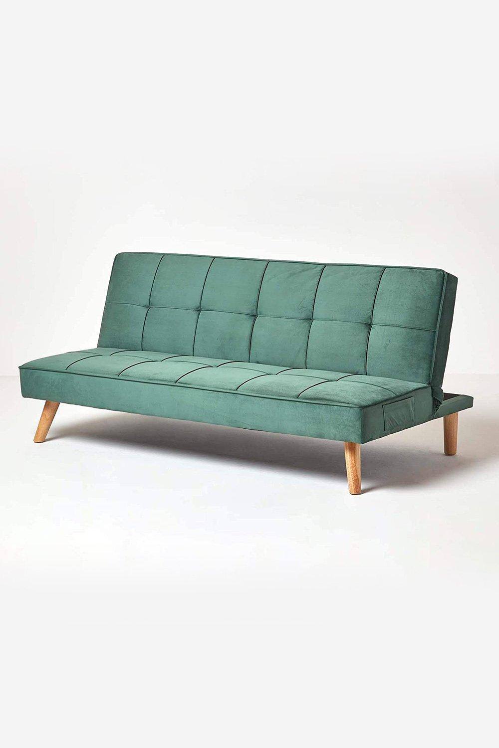 Homescapes Bower Velvet Sofa Bed in Dark Green