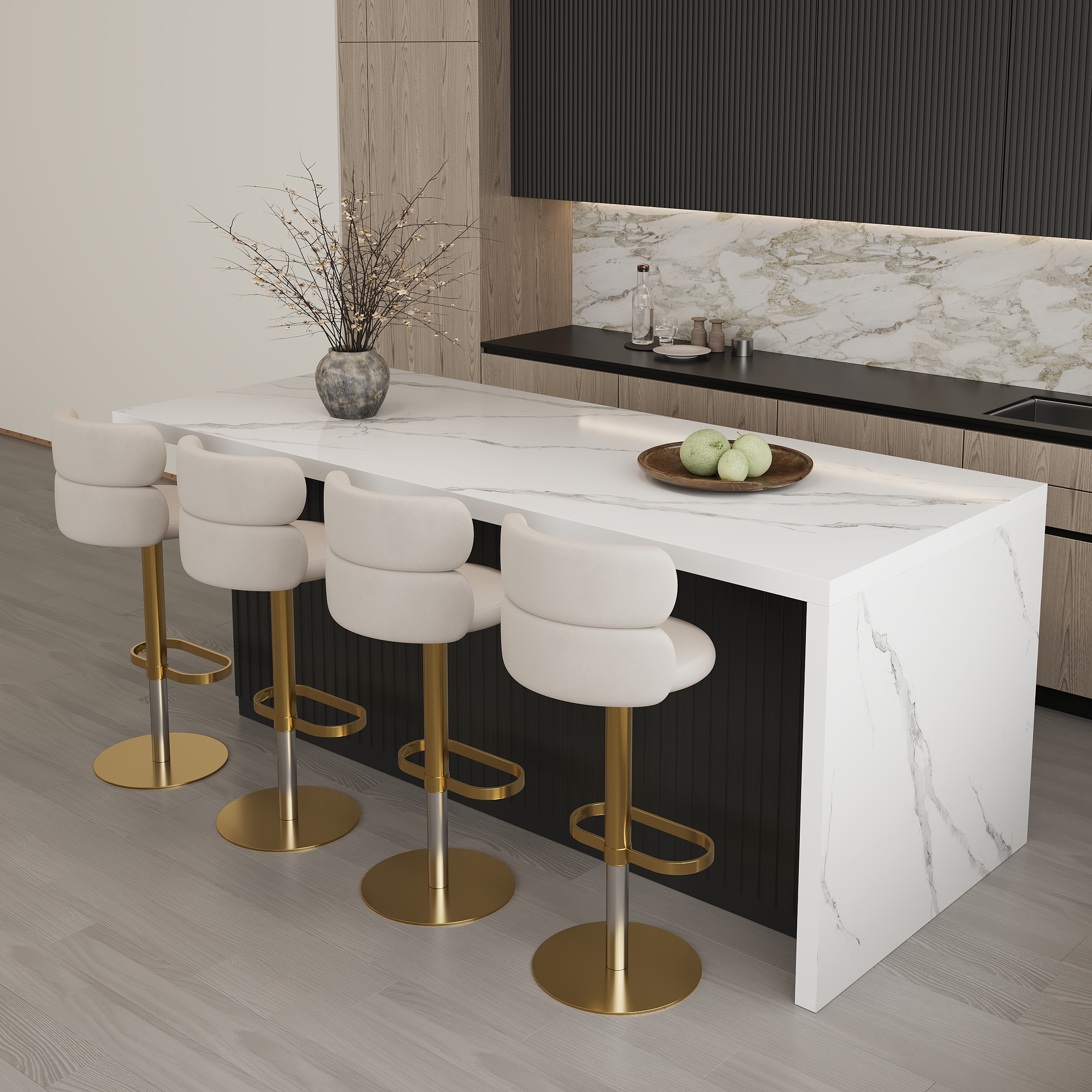 1830mm Modern Kitchen Island Laminate & 4 Counter Stools Set Storage Cabinet