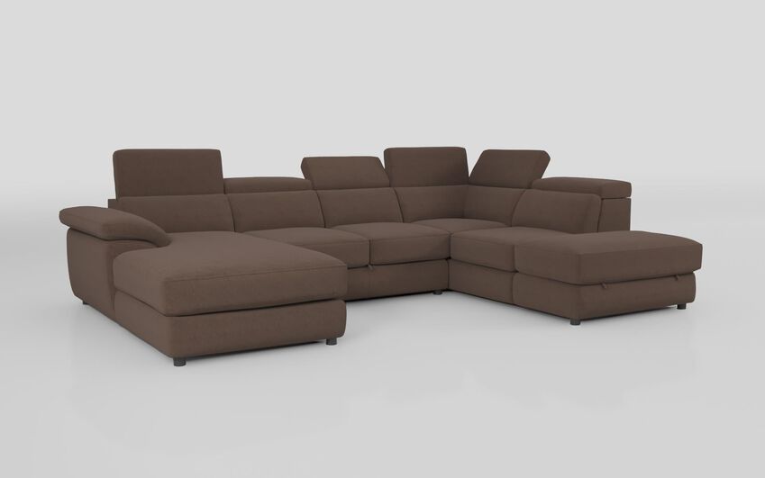Brown Fabric Norbello Corner Sofa Bed with Right Hand Facing Chaise and Left Hand Facing Storage Lounger and Otto