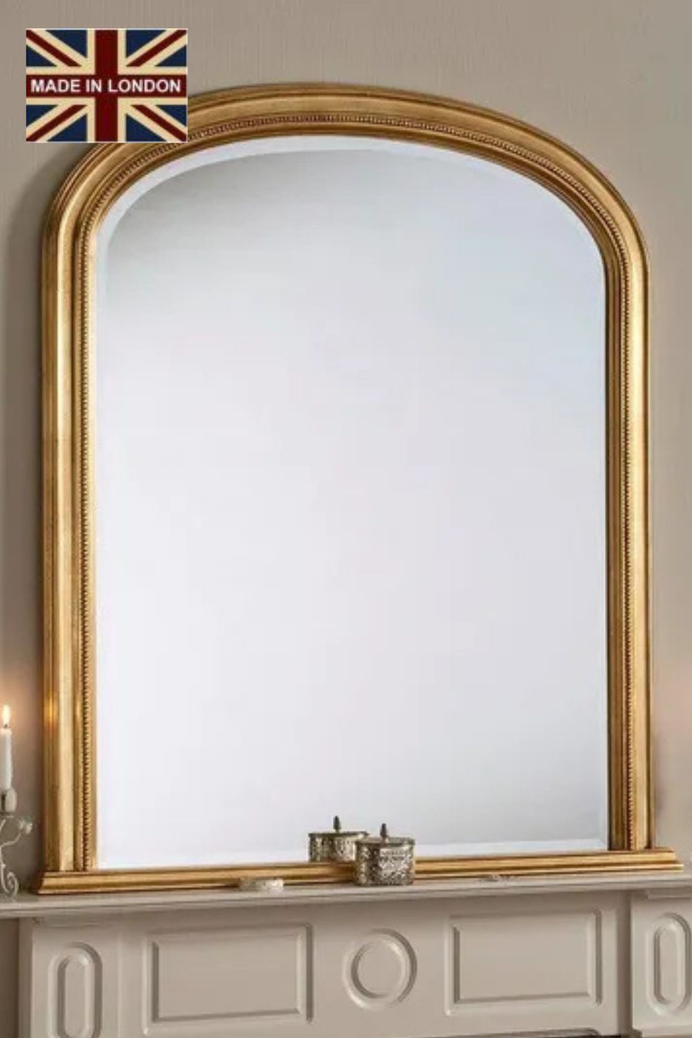 Yearn Mirrors Beaded Overmantle mirror 112(w)x127cm(h) Gold